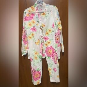Victoria's Secret White, Pink & Yellow Floral Cotton Light Pajama Set Size Small